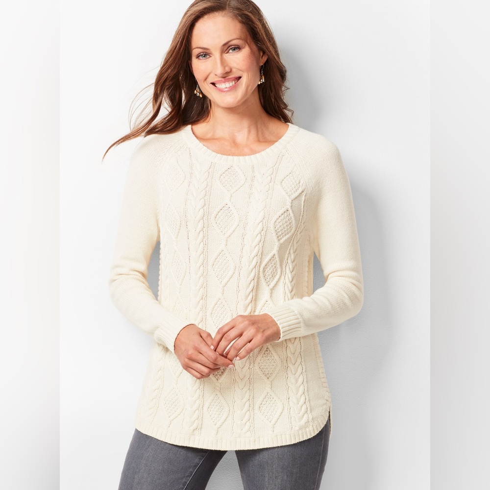 Talbots Cotton Crewneck Cable Sweater Size L
